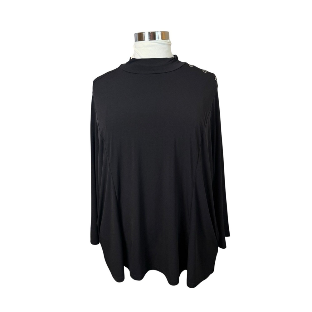 Susan Graver Black Liquid Knit Mock Neck Tunic Top‎ 3XP Petite Basic Minimalist